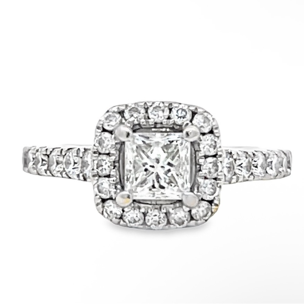 14K WG Diamond Vera Wang Princess cut w/ Halo Engagement Ring